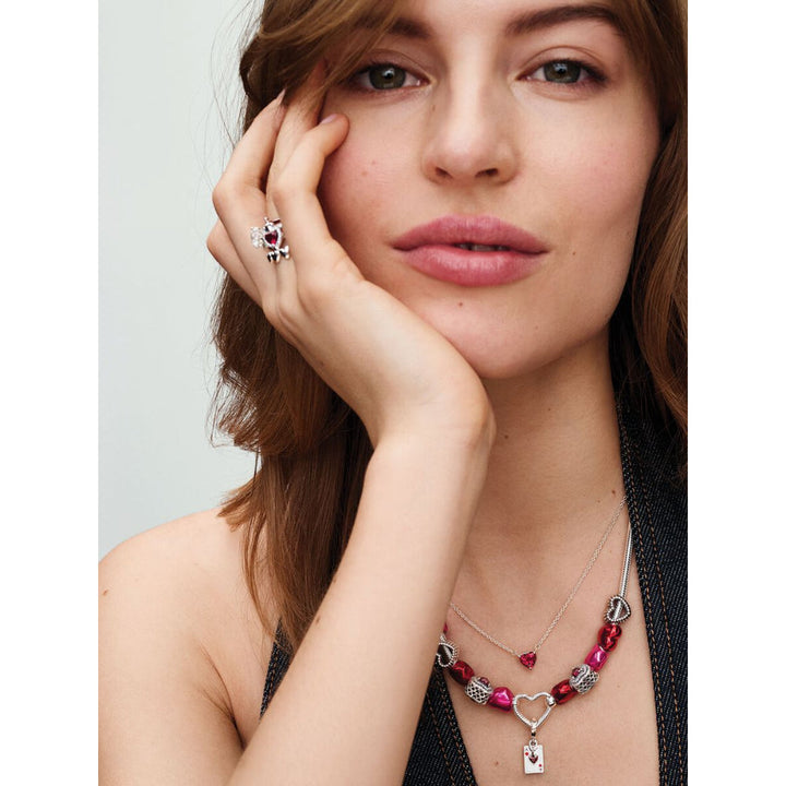 Pandora Sterling Silver Sparkling Heart Halo Pendant Collier Necklace Image 3