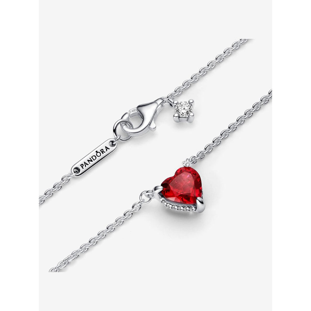 Pandora Sterling Silver Sparkling Heart Halo Pendant Collier Necklace Image 5