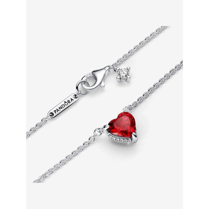 Pandora Sterling Silver Sparkling Heart Halo Pendant Collier Necklace Image 5