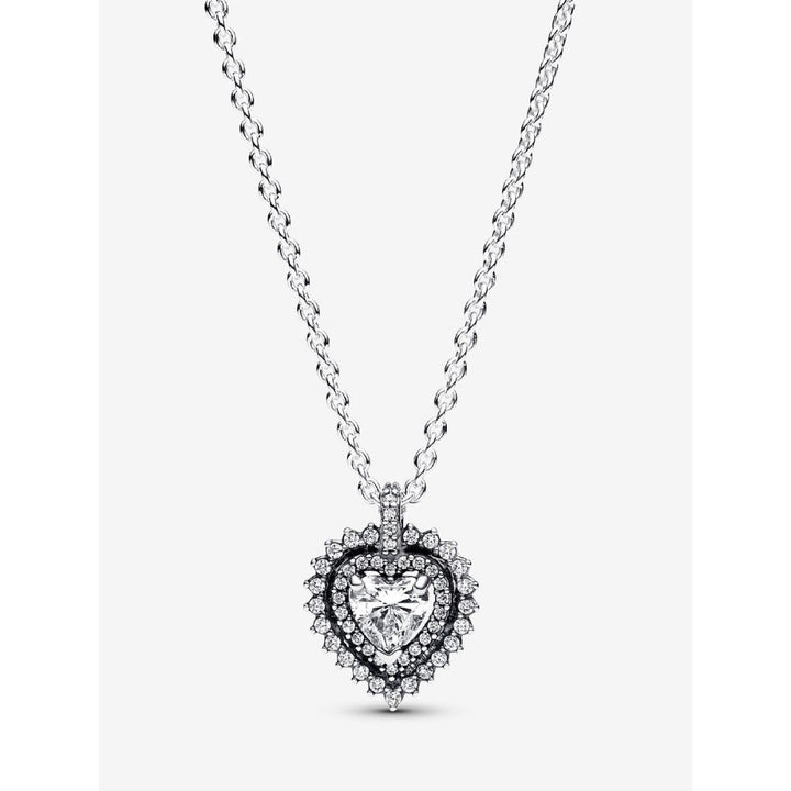 Pandora Sterling Silver Sparkling Heart Halo Pendant Necklace Image 1