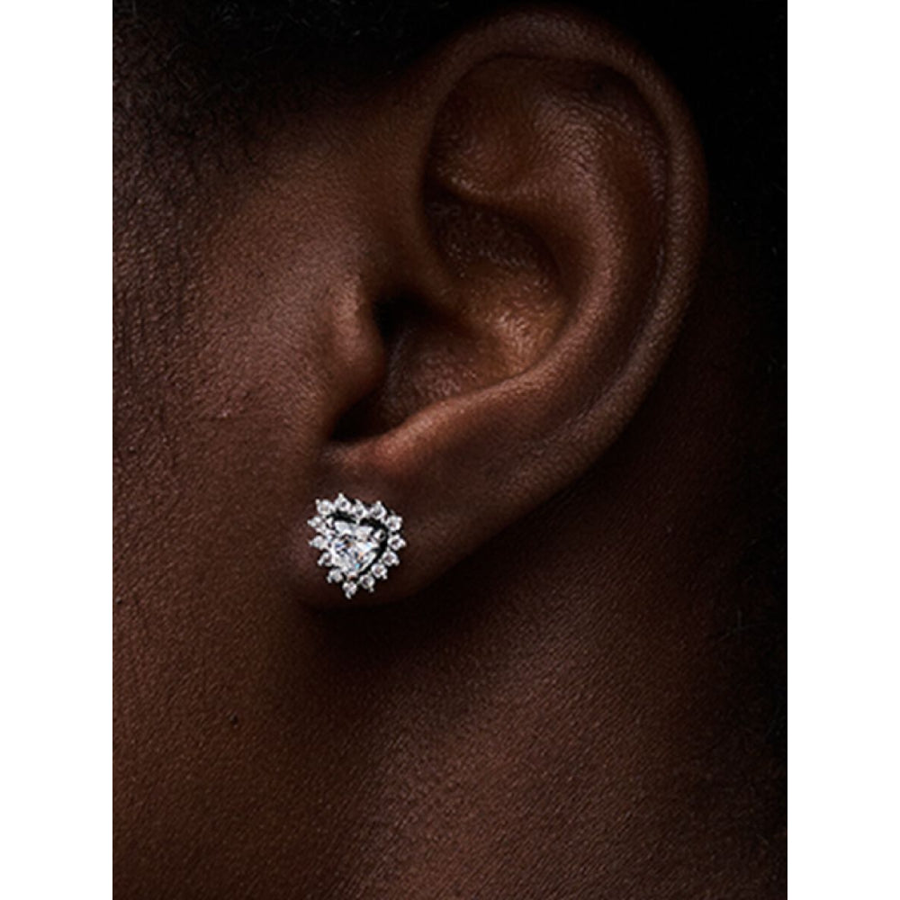 Pandora Sterling Silver Sparkling Heart Halo Stud Earrings Image 2