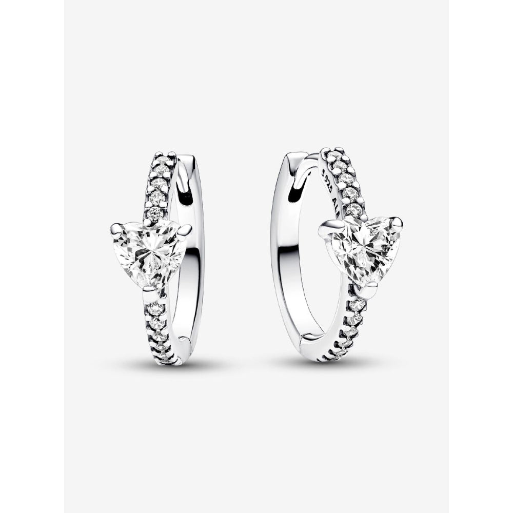 Pandora Sterling Silver Sparkling Heart Hoop Earrings Image 1