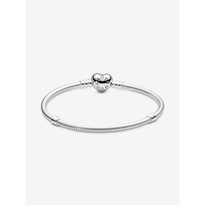 Pandora Sterling Silver Sparkling Heart & Snake Chain Bracelet Image 4