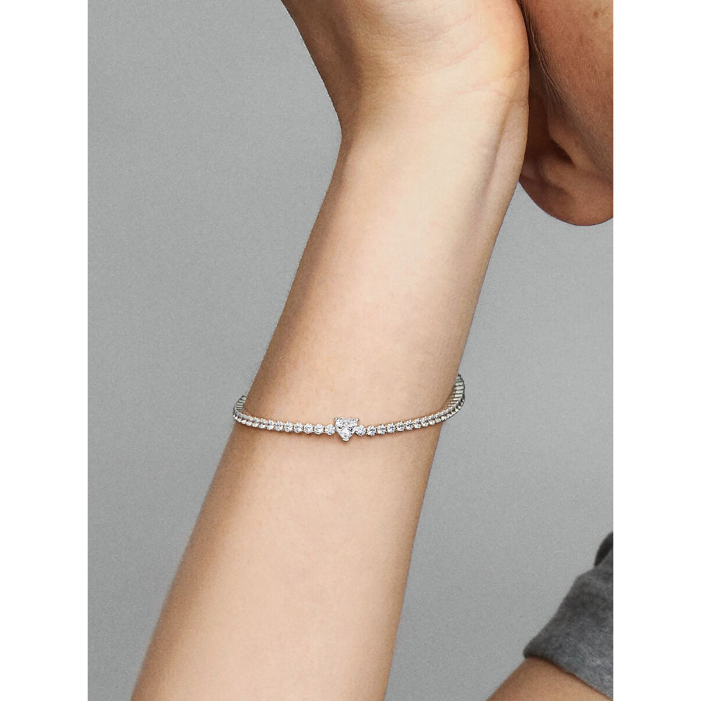 Pandora Sterling Silver Sparkling Heart Tennis Bracelet Image 2