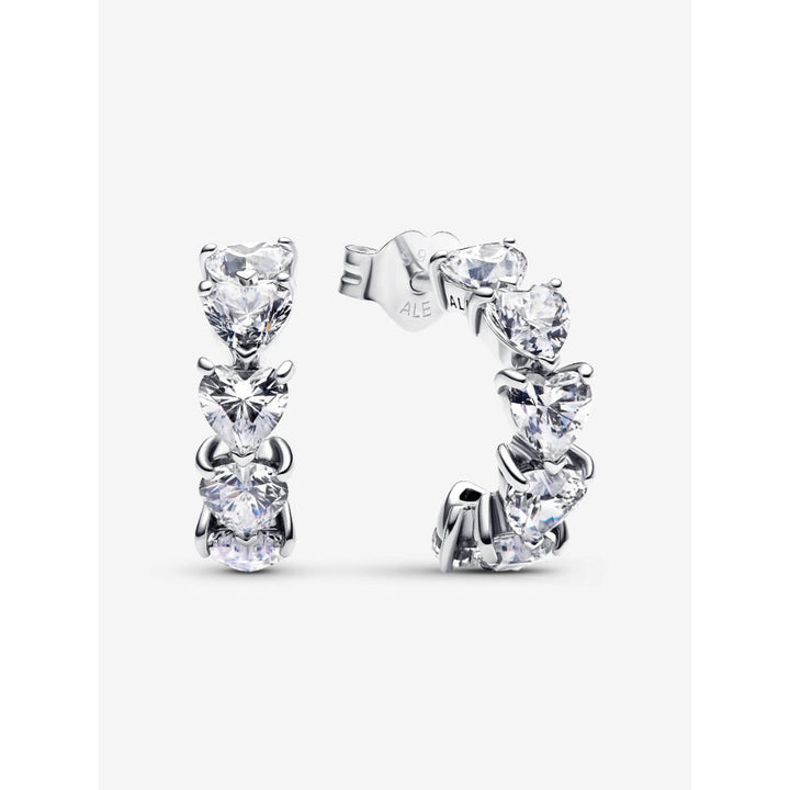 Pandora Sterling Silver Sparkling Hearts Open Hoop Earrings Image 1