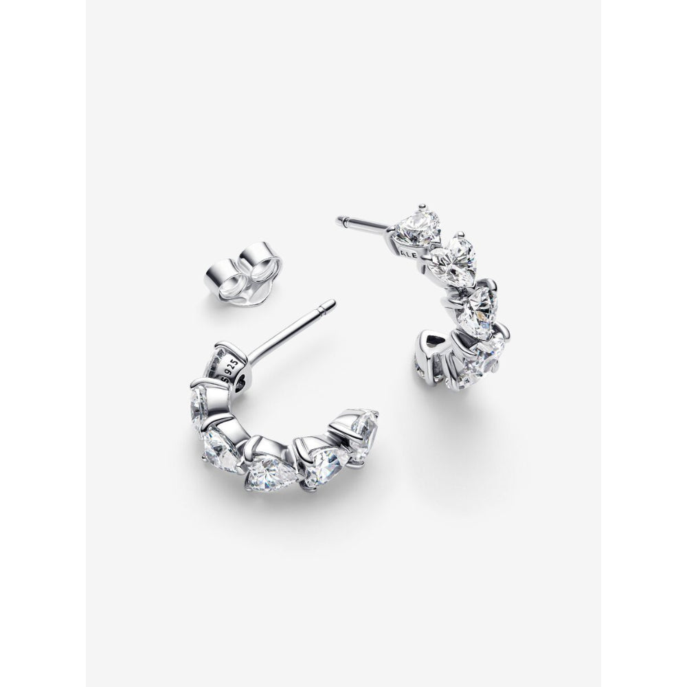 Pandora Sterling Silver Sparkling Hearts Open Hoop Earrings Image 5