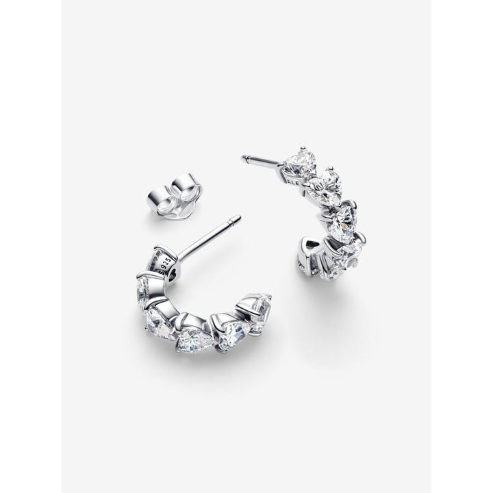 Pandora Sterling Silver Sparkling Hearts Open Hoop Earrings Image 5