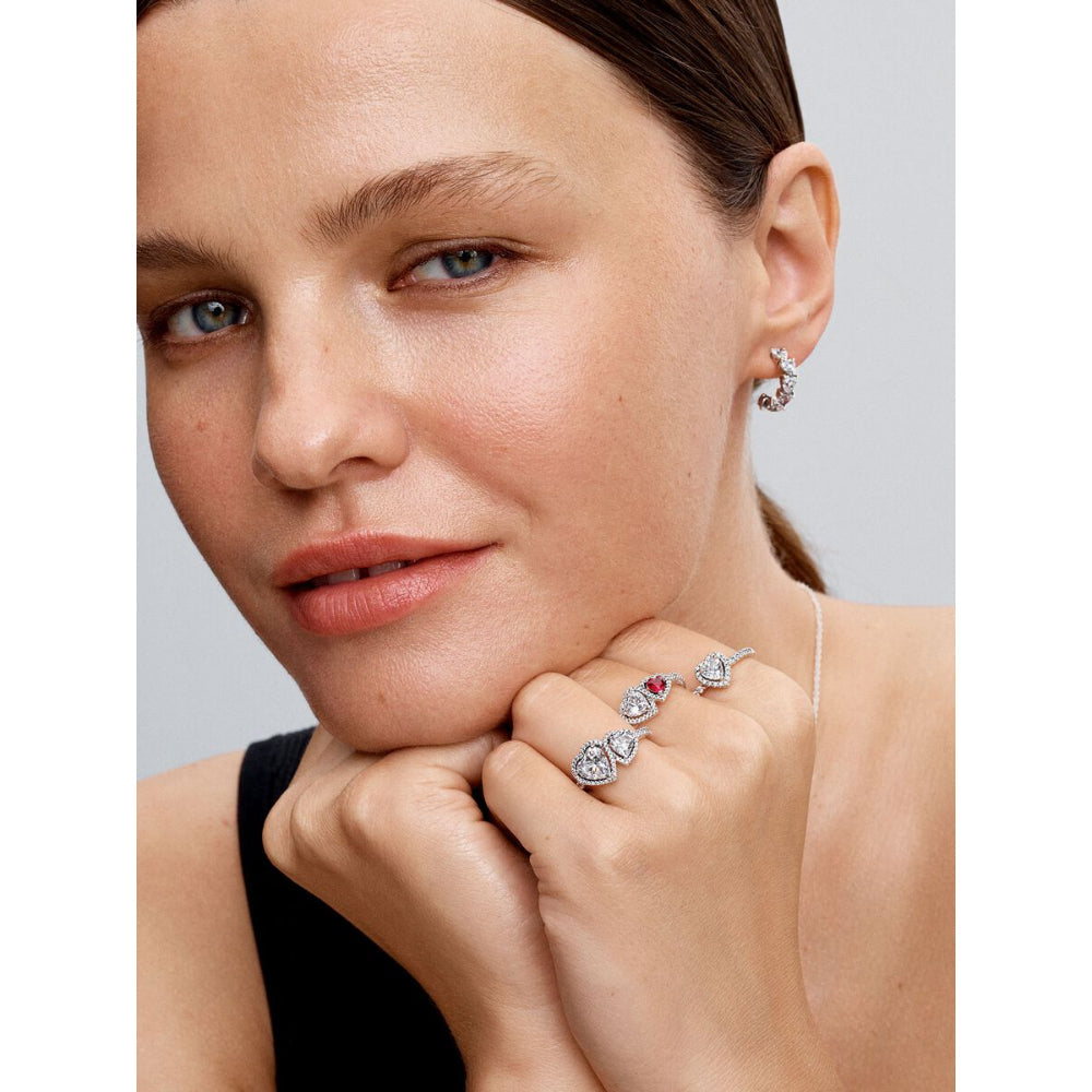 Pandora Sterling Silver Sparkling Hearts Open Hoop Earrings Image 4