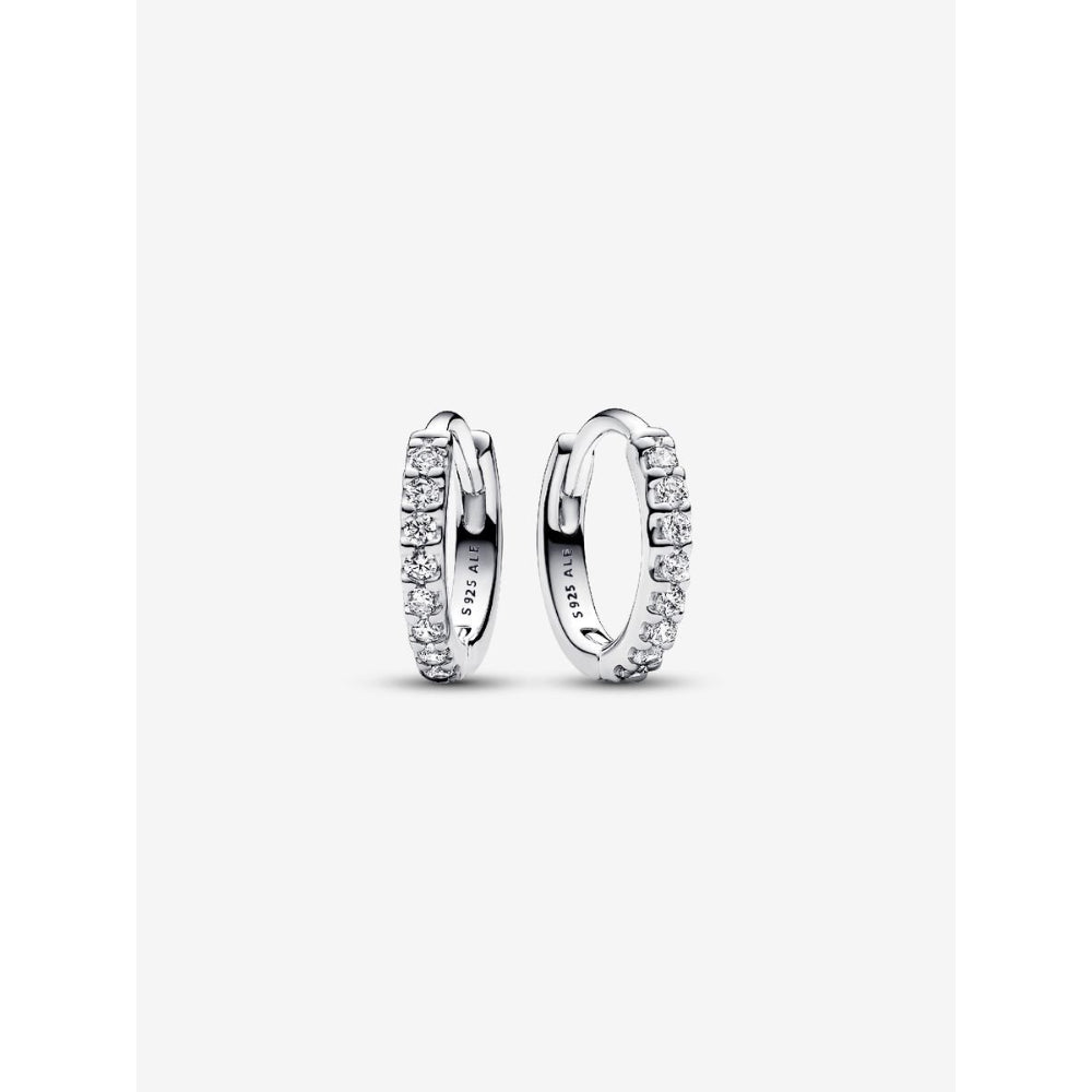 Pandora Sterling Silver Sparkling Huggie Hoop Earrings Image 1