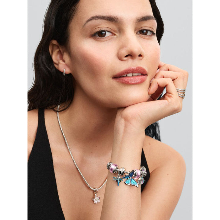 Pandora Sterling Silver Sparkling Huggie Hoop Earrings Image 4