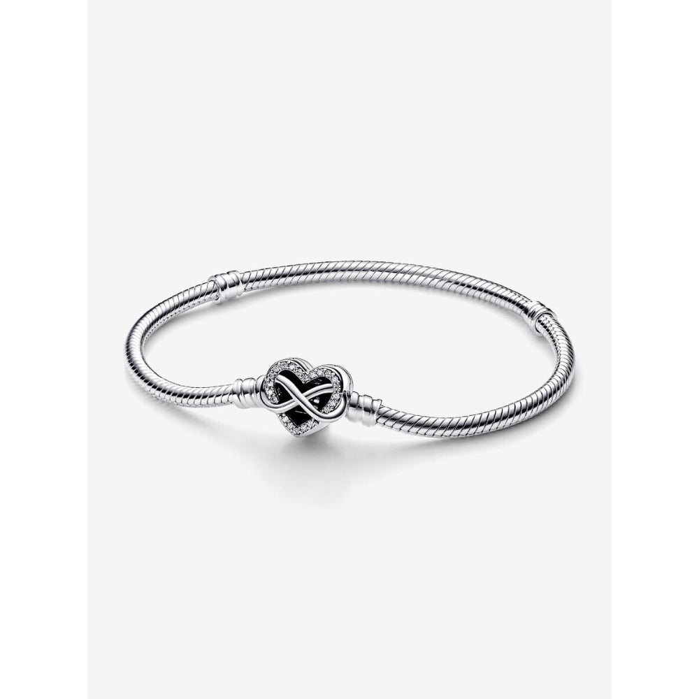 Pandora Sterling Silver Sparkling Infinity Heart Clasp Snake Chain Bracelet Image 1
