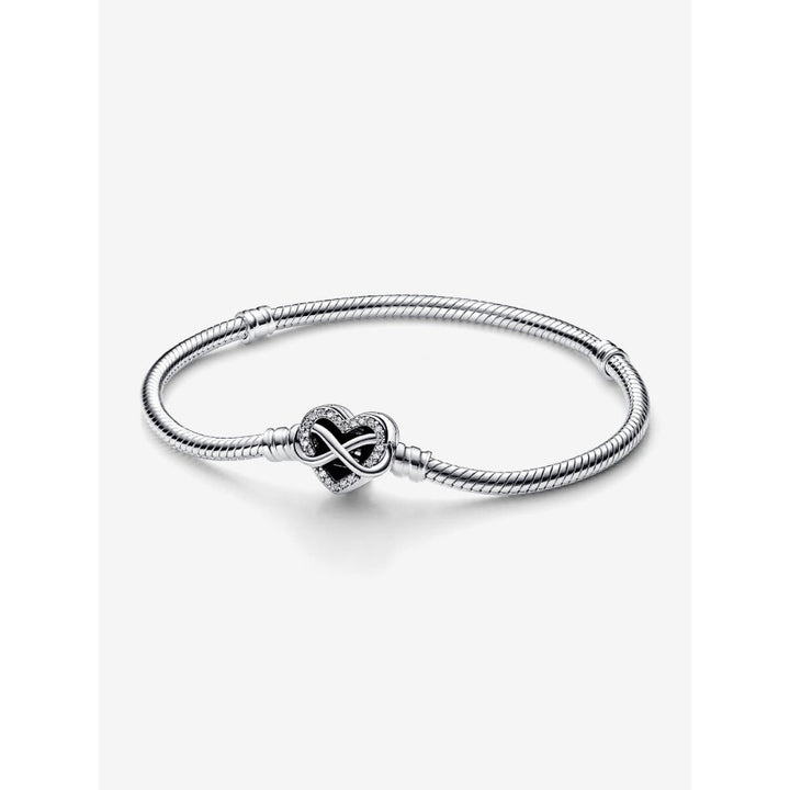 Pandora Sterling Silver Sparkling Infinity Heart Clasp Snake Chain Bracelet Image 1