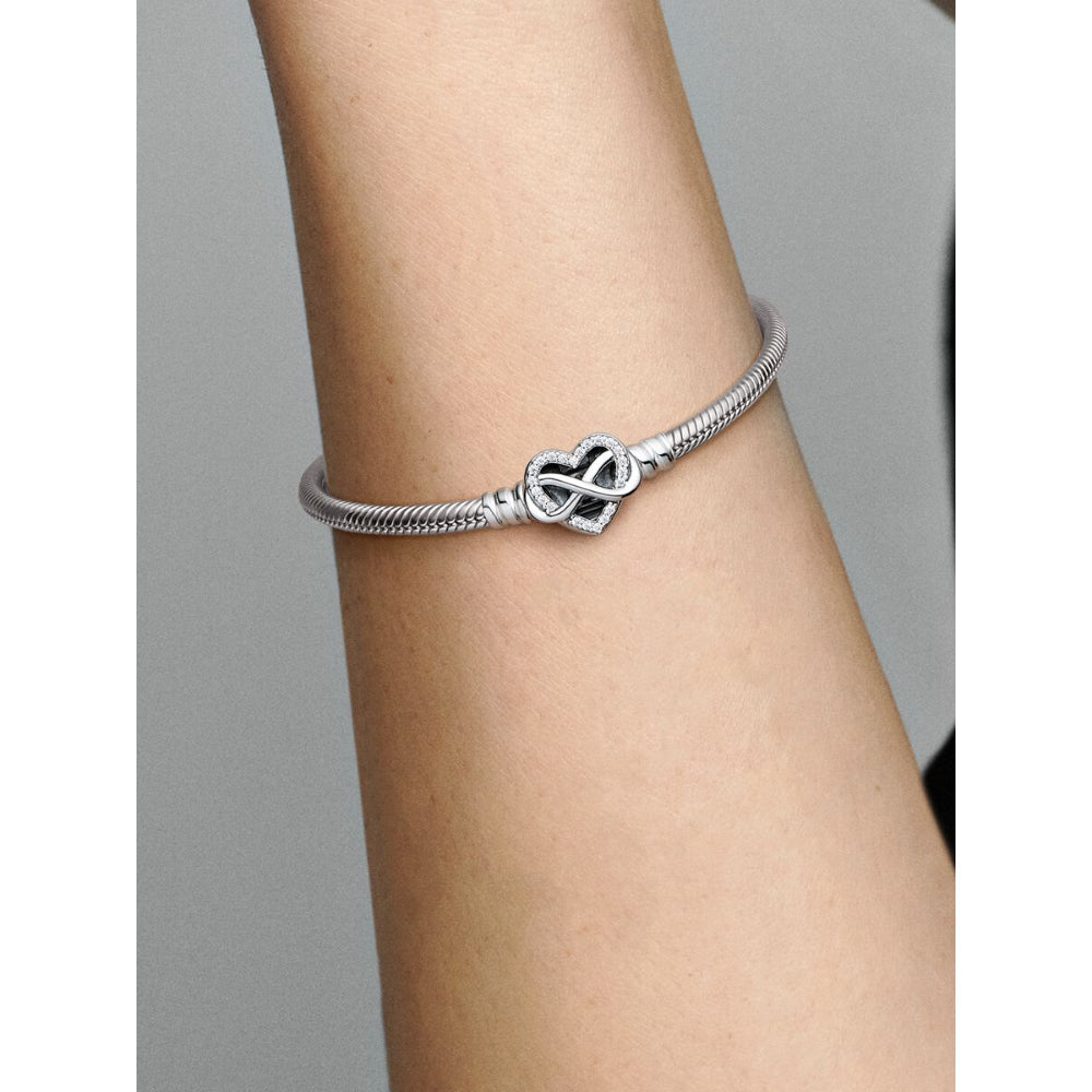 Pandora Sterling Silver Sparkling Infinity Heart Clasp Snake Chain Bracelet Image 2