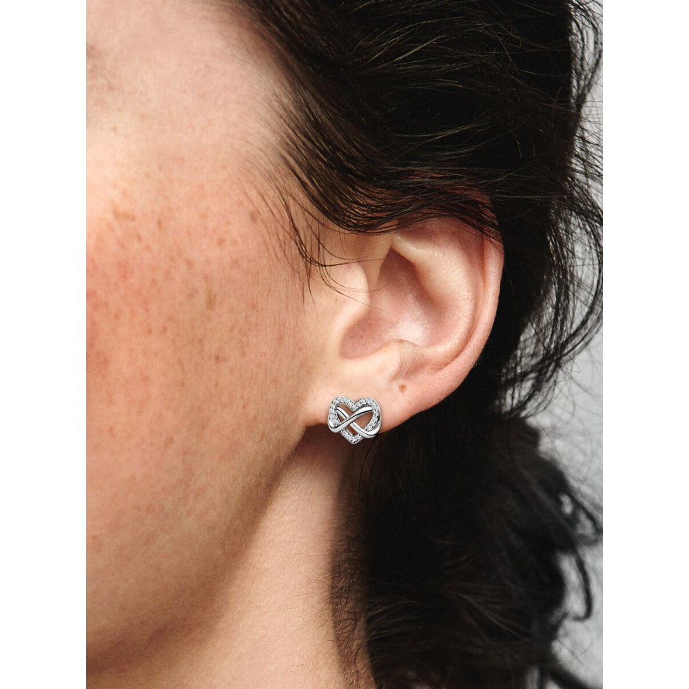 Pandora Sterling Silver Sparkling Infinity Heart Stud Earrings Image 1
