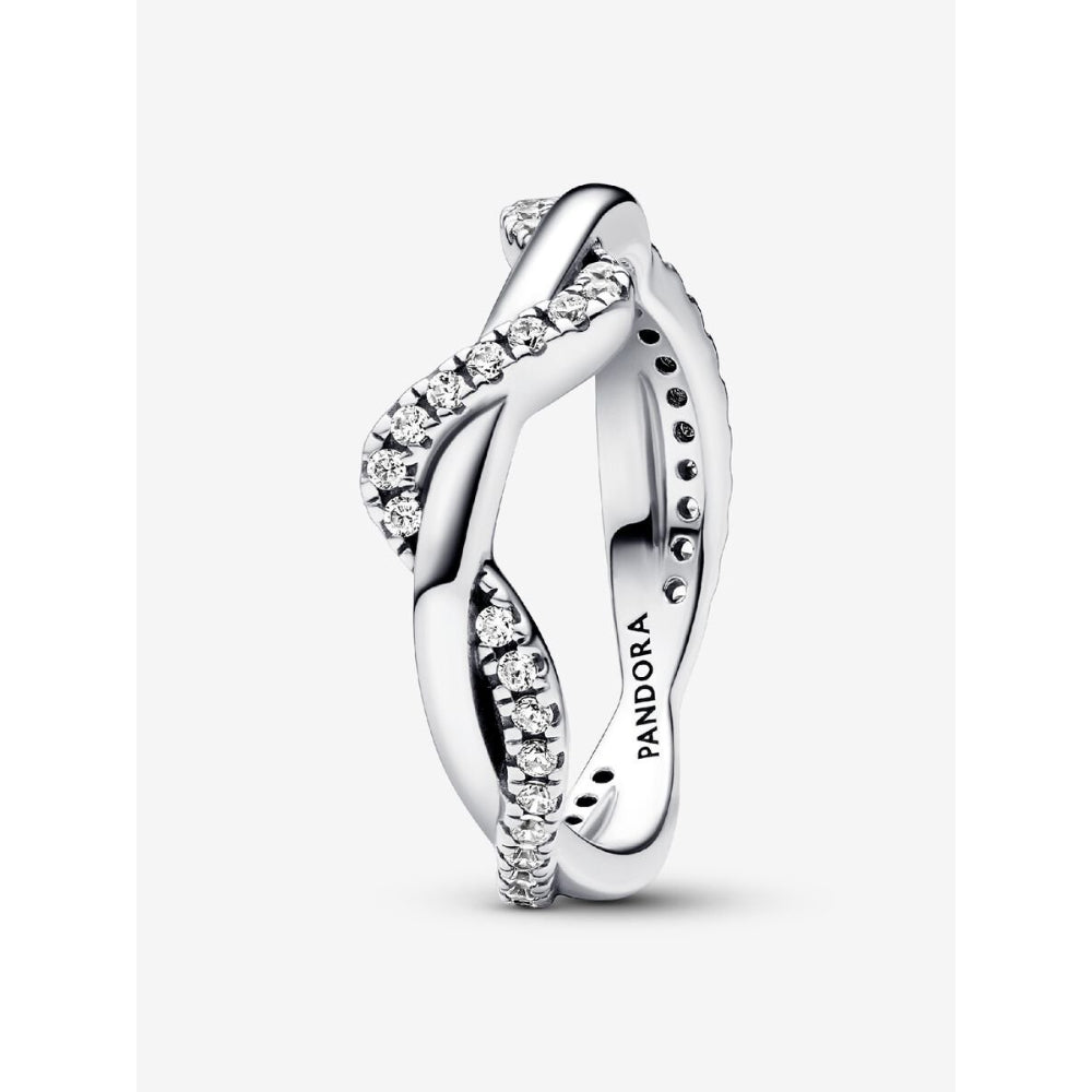 Pandora Sterling Silver Sparkling Intertwined Wave Ring Image 1