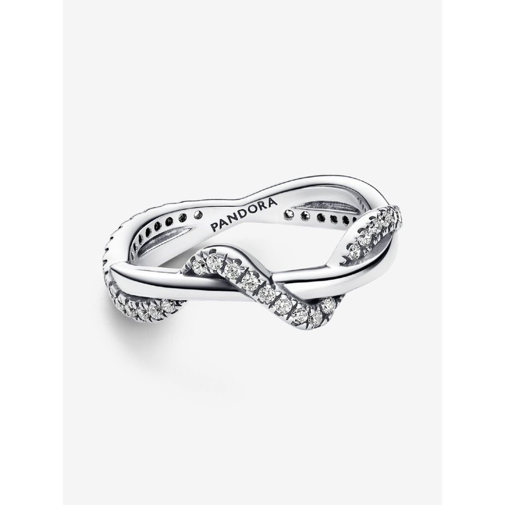 Pandora Sterling Silver Sparkling Intertwined Wave Ring Image 5