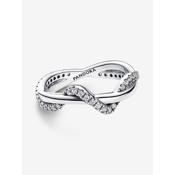 Pandora Sterling Silver Sparkling Intertwined Wave Ring Image 5
