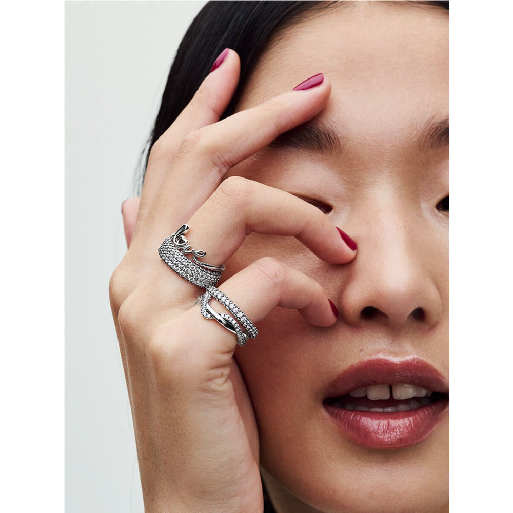 Pandora Sterling Silver Sparkling Intertwined Wave Ring Image 4