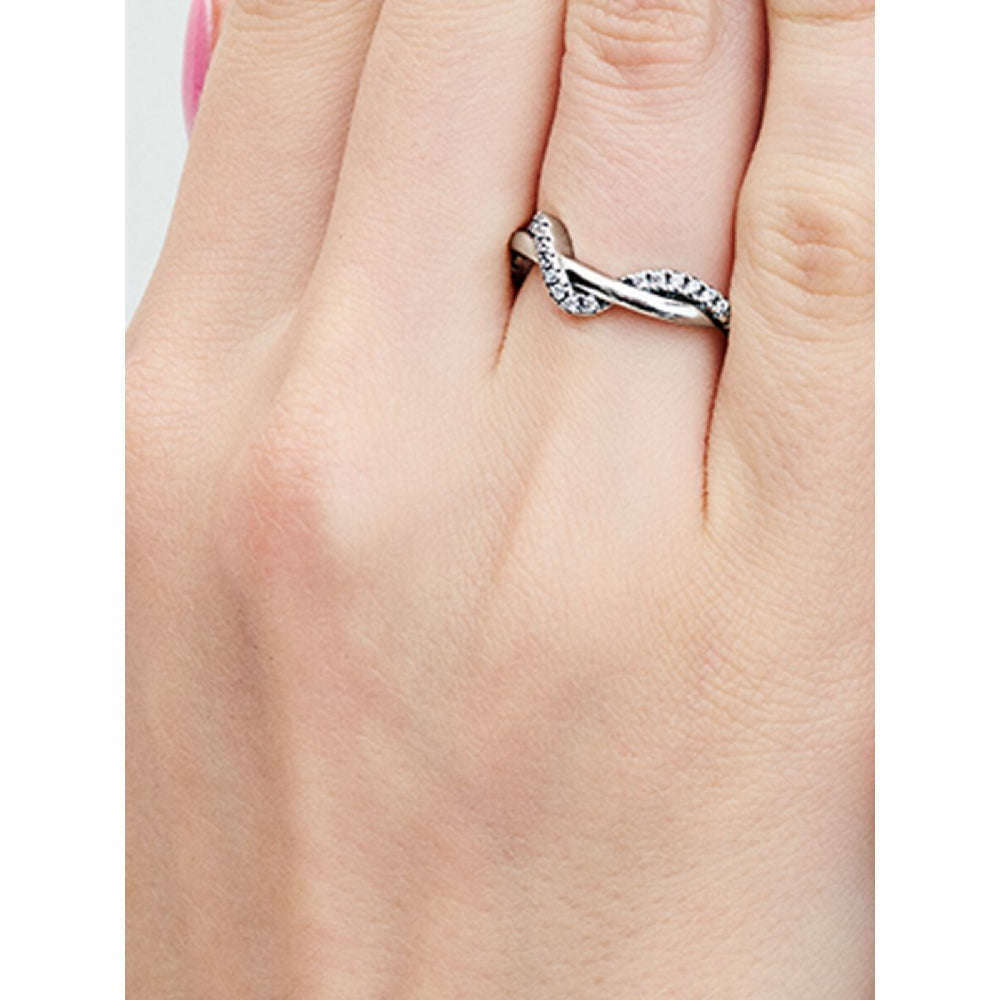 Pandora Sterling Silver Sparkling Intertwined Wave Ring Image 2