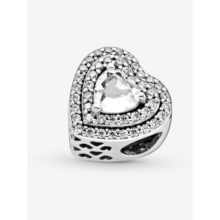 Pandora Sterling Silver Sparkling Levelled Hearts Charm Image 4