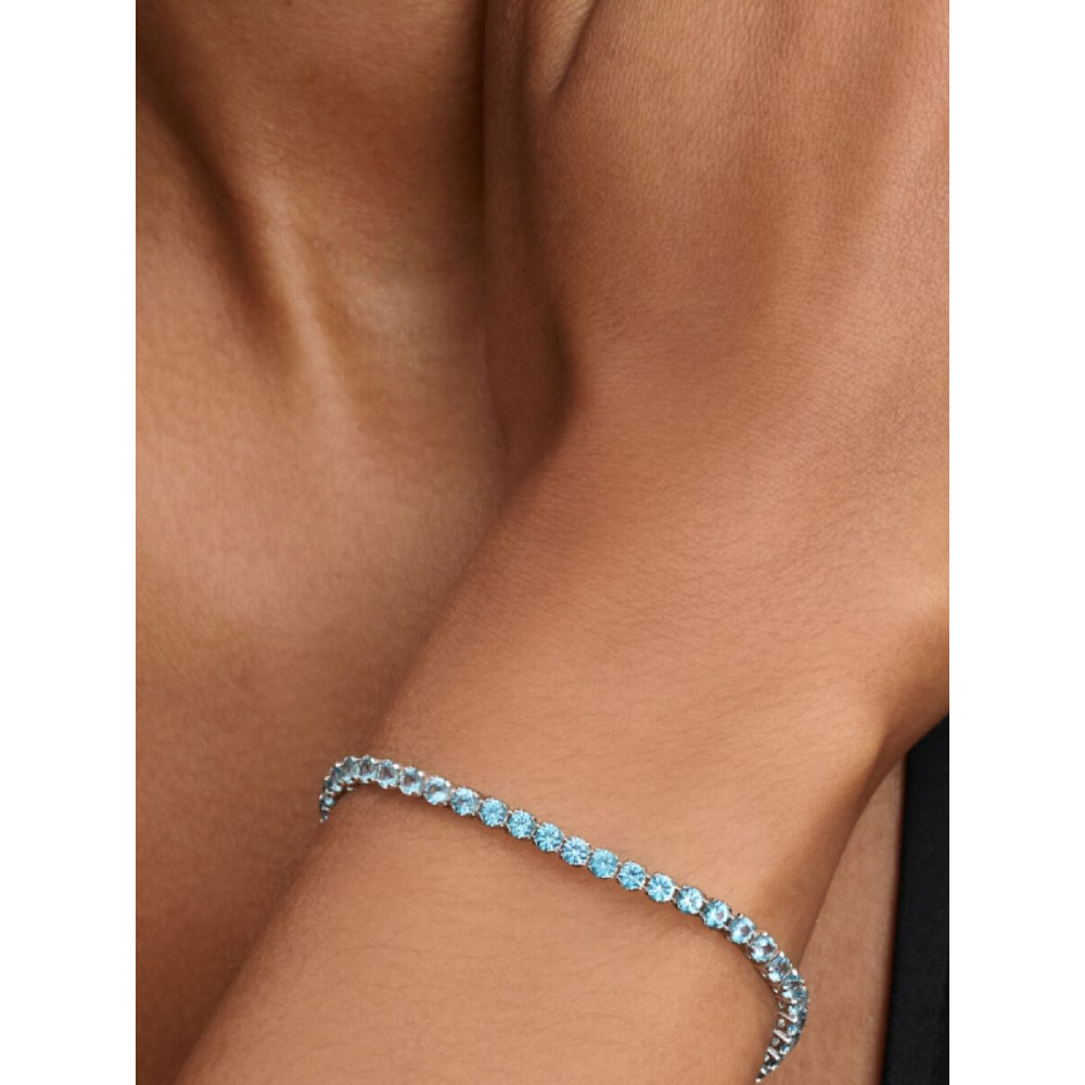 Pandora Sterling Silver Sparkling Light Blue Tennis Bracelet Image 2