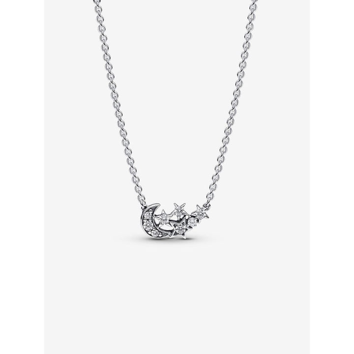 Pandora Sterling Silver Sparkling Moon & Star Collier Necklace Image 1
