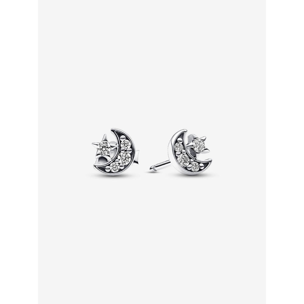 Pandora Sterling Silver Sparkling Moon & Star Stud Earrings Image 1