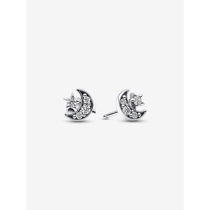 Pandora Sterling Silver Sparkling Moon & Star Stud Earrings Image 1