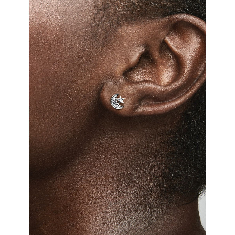 Pandora Sterling Silver Sparkling Moon & Star Stud Earrings Image 2