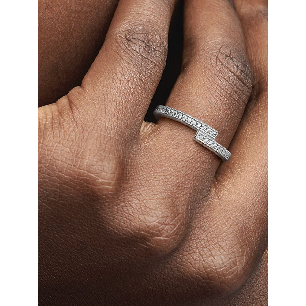 Pandora Sterling Silver Sparkling Overlapping Ring Image 2