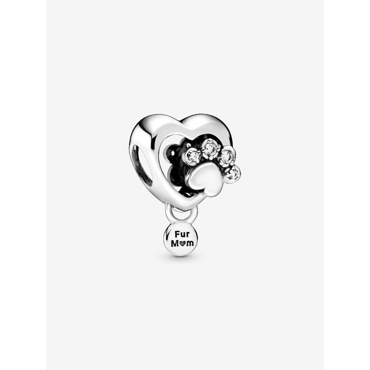Pandora Sterling Silver Sparkling Paw Print & Heart Charm Image 1