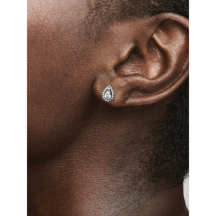 Pandora Sterling Silver Sparkling Pear Halo Stud Earrings Image 2
