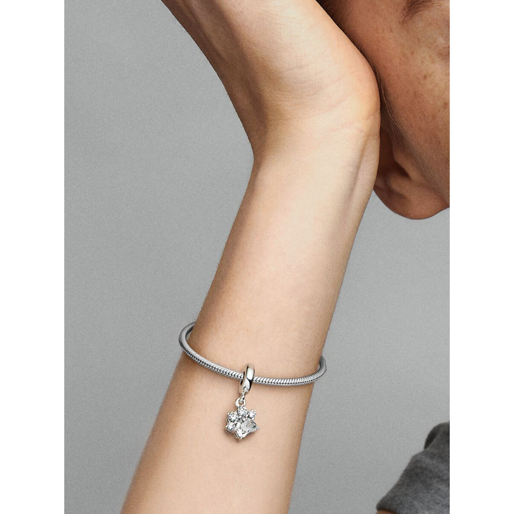 Pandora Sterling Silver Sparkling Pet Paw Print Dangle Charm Image 2