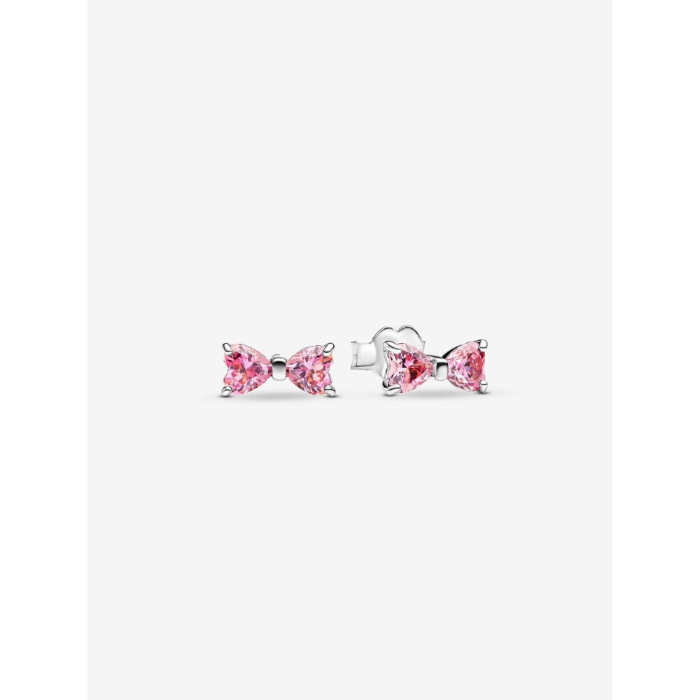 Pandora Sterling Silver Sparkling Pink Bow Stud Earrings Image 1