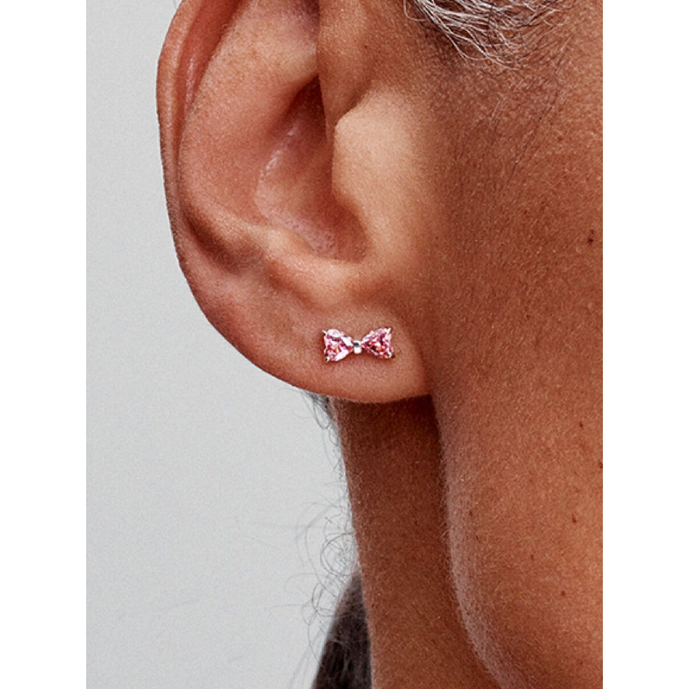Pandora Sterling Silver Sparkling Pink Bow Stud Earrings Image 2