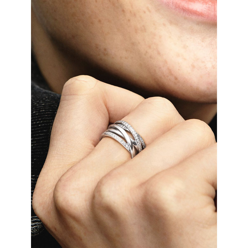 Pandora Sterling Silver Sparkling & Polished Lines Ring Image 2