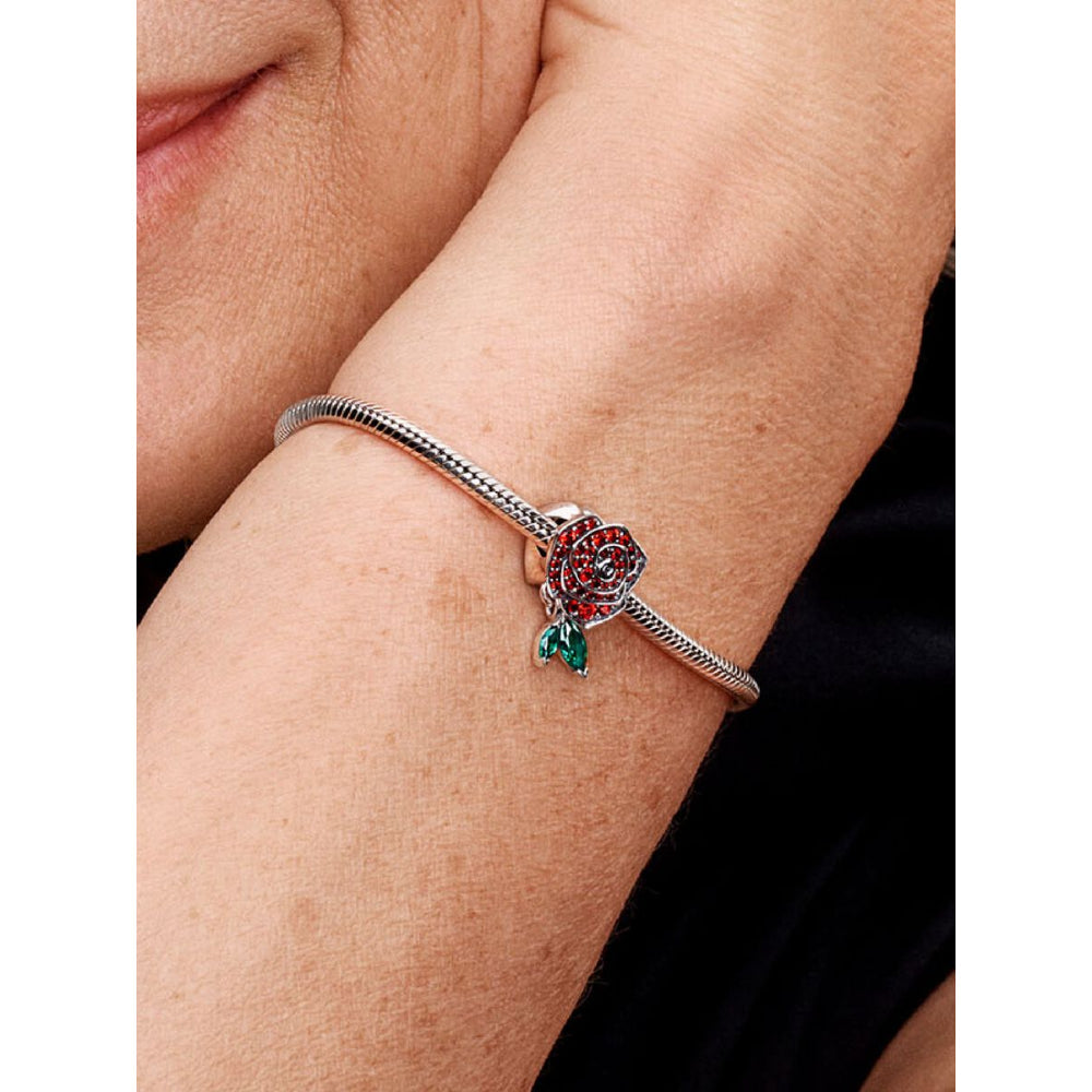 Pandora Sterling Silver Sparkling Rose In Bloom Charm Image 2