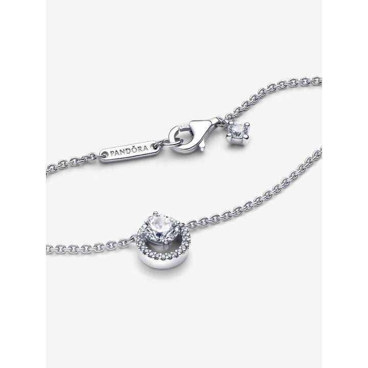 Pandora Sterling Silver Sparkling Round Halo Pendant Collier Necklace Image 4