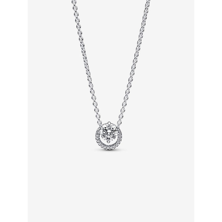 Pandora Sterling Silver Sparkling Round Halo Pendant Collier Necklace Image 1
