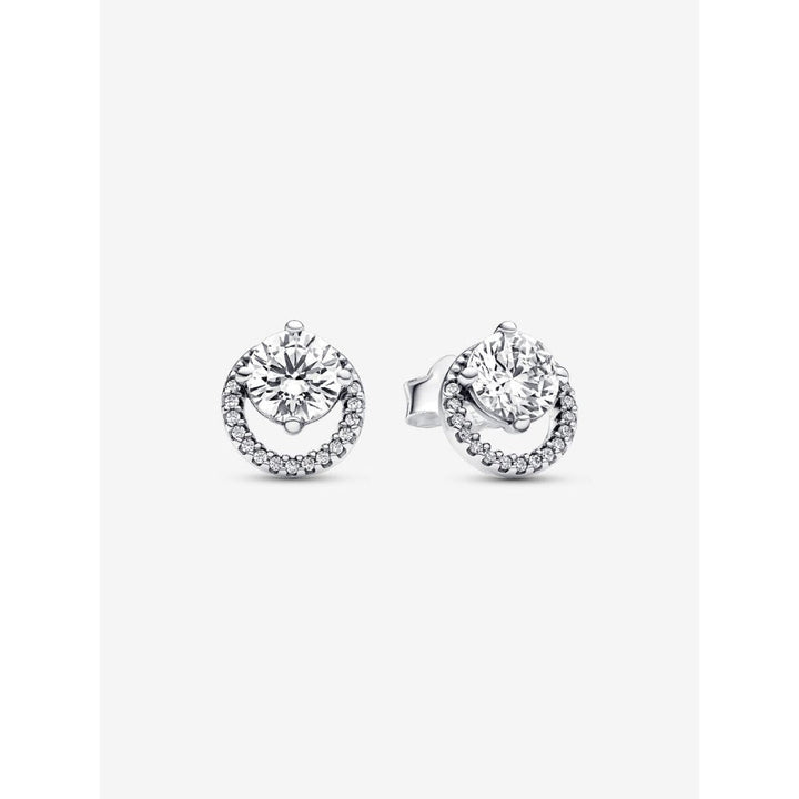 Pandora Sterling Silver Sparkling Round Halo Stud Earrings Image 1