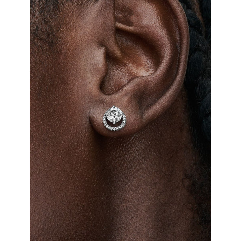 Pandora Sterling Silver Sparkling Round Halo Stud Earrings Image 2