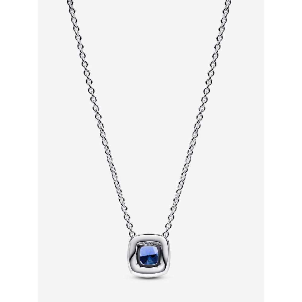 Pandora Sterling Silver Sparkling Square Blue Halo Pendant Necklace Image 4