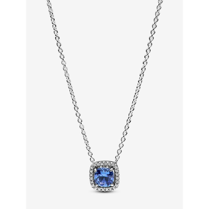 Pandora Sterling Silver Sparkling Square Blue Halo Pendant Necklace Image 1