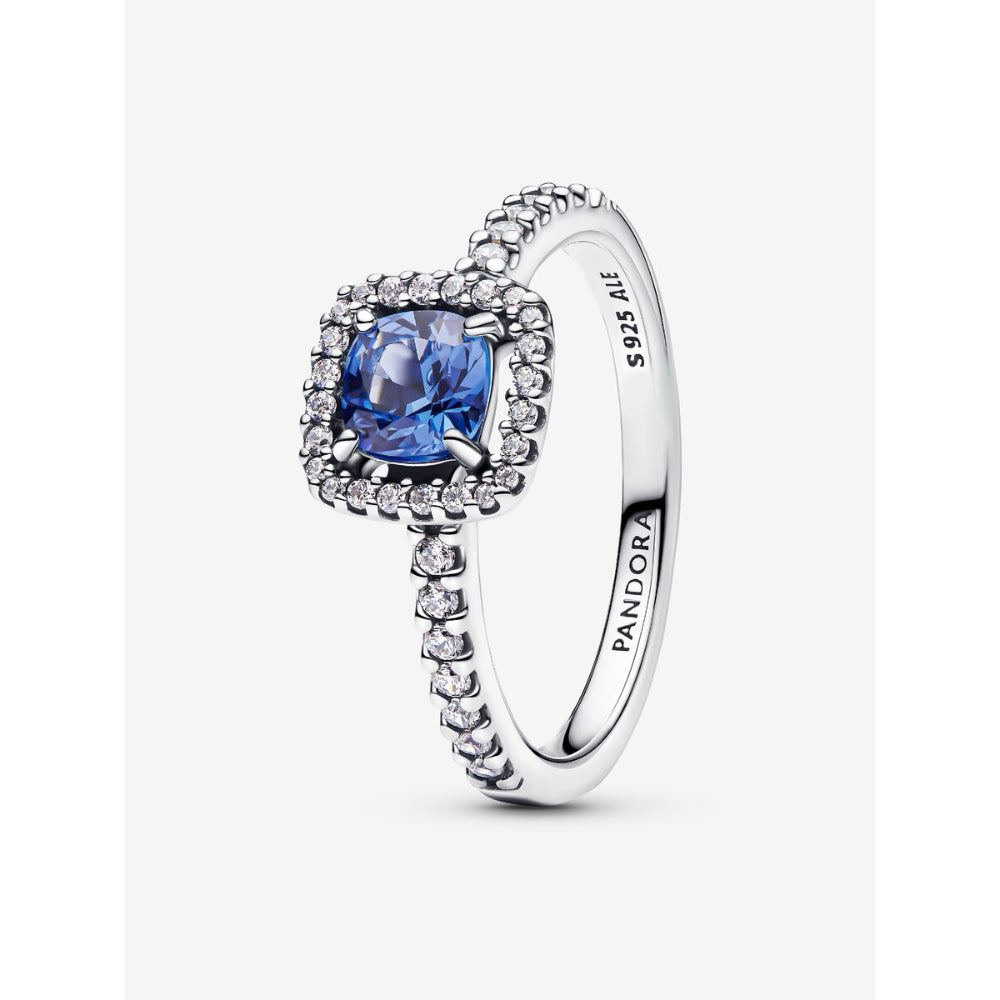 Pandora Sterling Silver Sparkling Square Blue Halo Ring Image 1