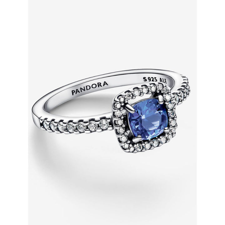 Pandora Sterling Silver Sparkling Square Blue Halo Ring Image 5