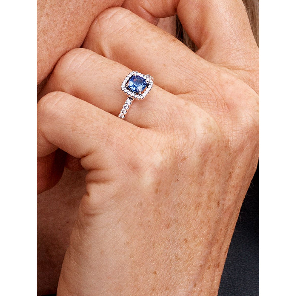 Pandora Sterling Silver Sparkling Square Blue Halo Ring Image 2