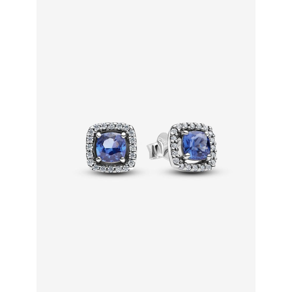 Pandora Sterling Silver Sparkling Square Blue Halo Stud Earrings Image 1