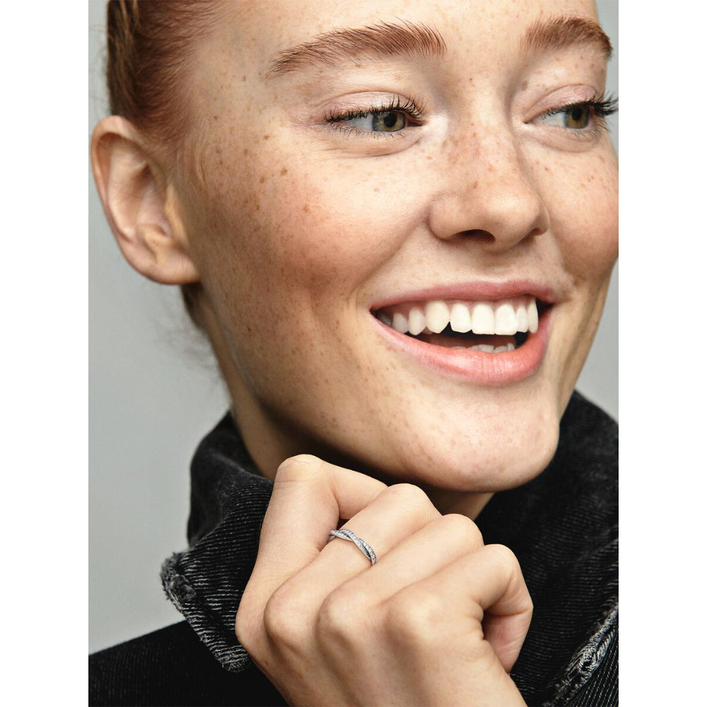 Pandora Sterling Silver Sparkling Twisted Lines Ring Image 3