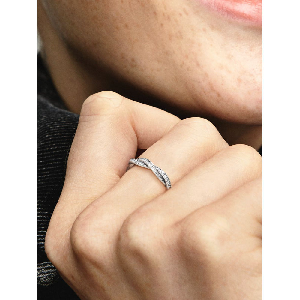 Pandora Sterling Silver Sparkling Twisted Lines Ring Image 2