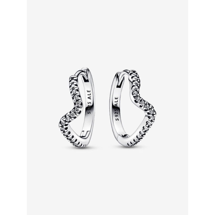 Pandora Sterling Silver Sparkling Wave Hoop Earrings Image 1